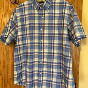 Lands' End Sz XL Shirt Men's Blue Plaid Short Sleeve Button Down Traditional Fit